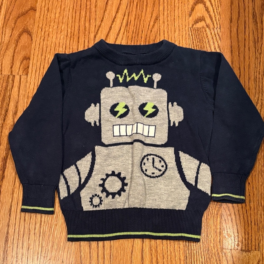 Andy & Evan Boys 2T Navy Robot  Sweater